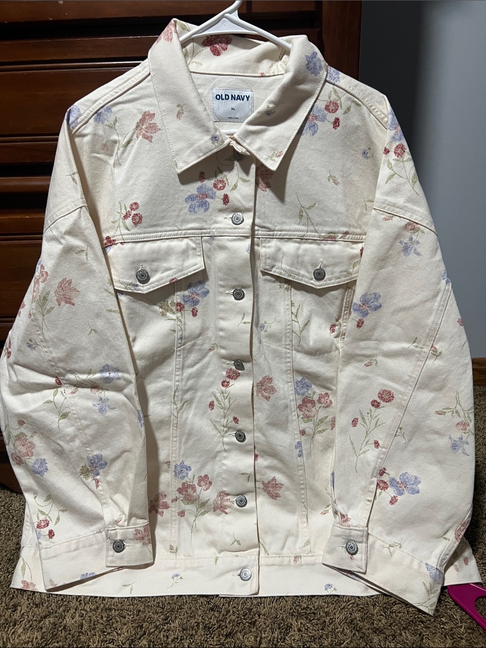 Old Navy Cream Floral Print Denim Jacket